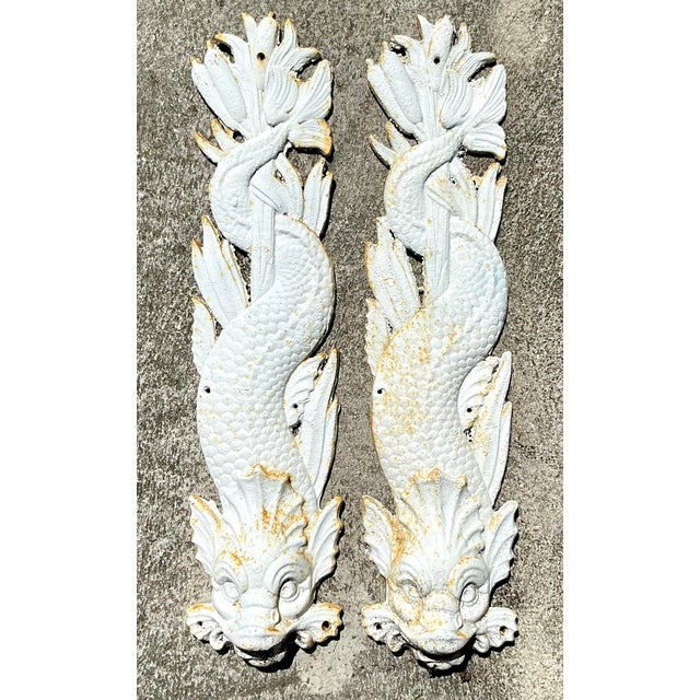 Vintage Coastal Cast Iron Dolphin Wall Plaques - a Pair For Sale - Image 4 of 7