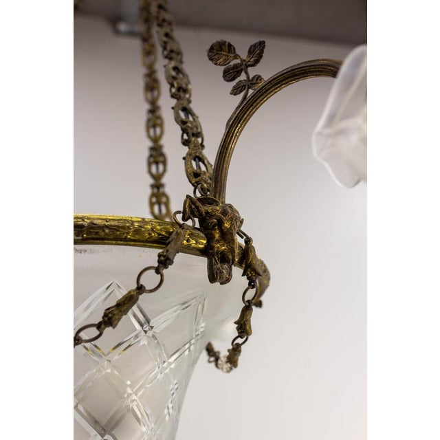 Gold French Lustre Colored Alabaster Brass and Glass Ceiling Pendant, 1890s For Sale - Image 8 of 13