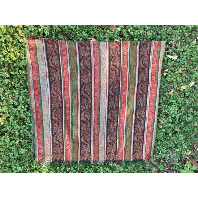 Antique Striped Wool Paisley Shawl For Sale - Image 4 of 4