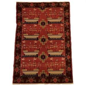 Scandinavian Double Sided Rug with Ships and Seagulls, 1934