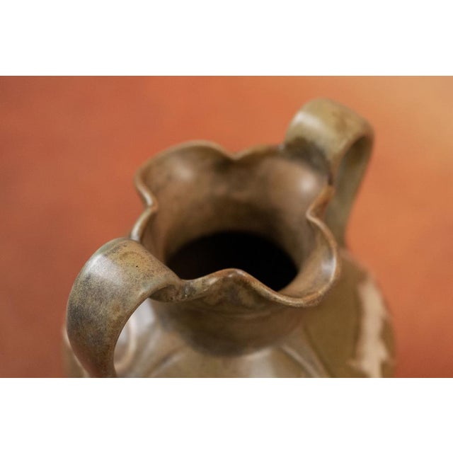 Art Nouveau Glazed Stoneware Vase with Handles and Stylized Deer in Reserve by Louis Lourioux, Foëcy, France 1910s For Sale - Image 10 of 12