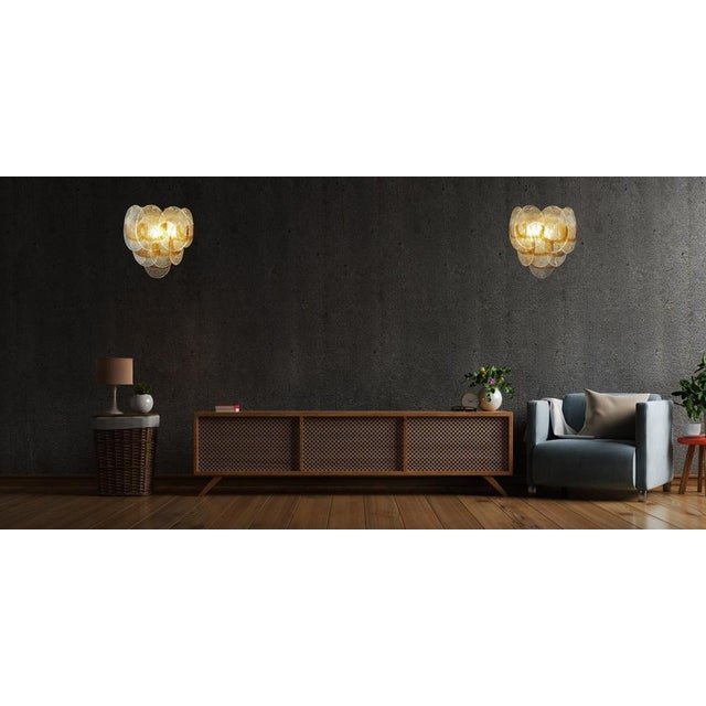 Glass Vintage Italian Murano Wall Lights in Trasparent and Amber Glass, 1970, Set of 2 For Sale - Image 7 of 18