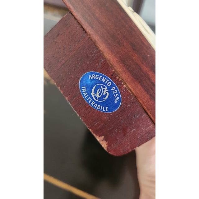 1980s Italian Real Clock 925 Sterling Silver-Clad Desk Clock With Mahogany-Tone Wood Case For Sale - Image 15 of 18