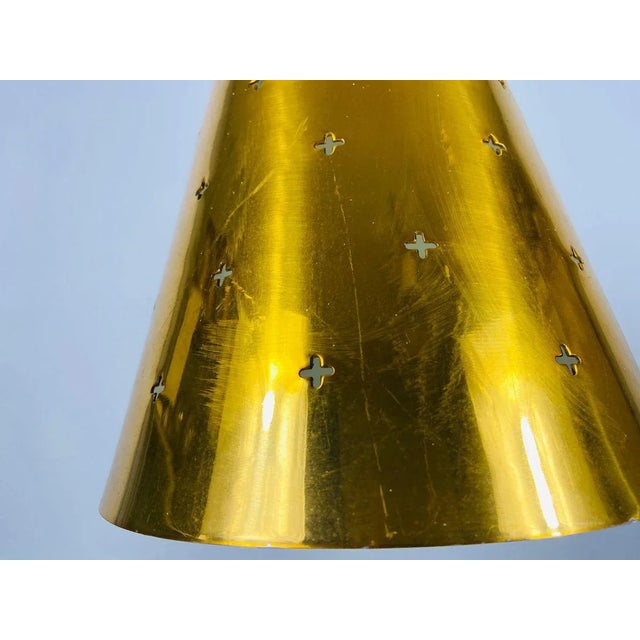 Polished Brass Pendant Lamp In the Style of Paavo Tynell, 1950s For Sale - Image 10 of 11