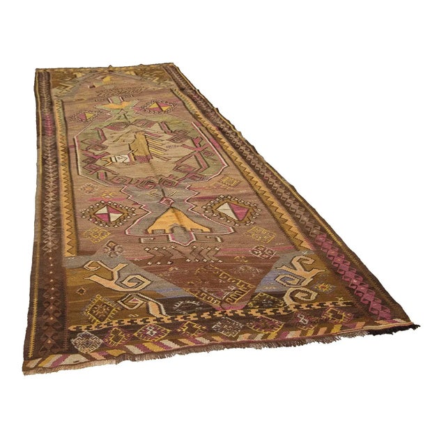 Mid-Century Modern Vintage Turkish Kilim Rug For Sale - Image 3 of 7