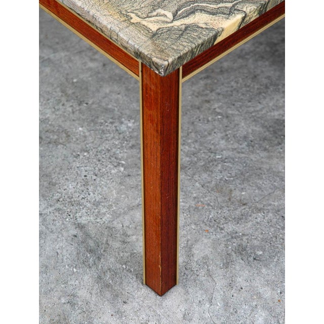 Mid Century Modern Coffee Table Rectangular Marble Rosewood Metal Steel Stone For Sale - Image 9 of 12