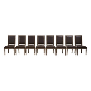 French Contemporary Square Leather Dining Side Chair - Set of 8 For Sale