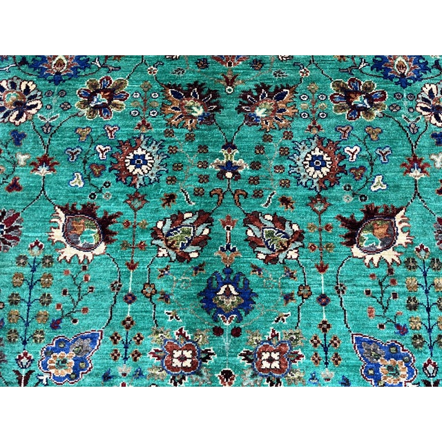 2000 - 2009 Turquoise Sultani Persian-Inspired Floral Rug, 5'8" X 8'2" For Sale - Image 5 of 14