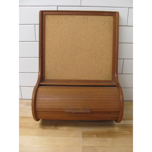 1960s Danish Modern Teak Corkboard With Tambour Storage Floating Wall Mount For Sale - Image 12 of 12