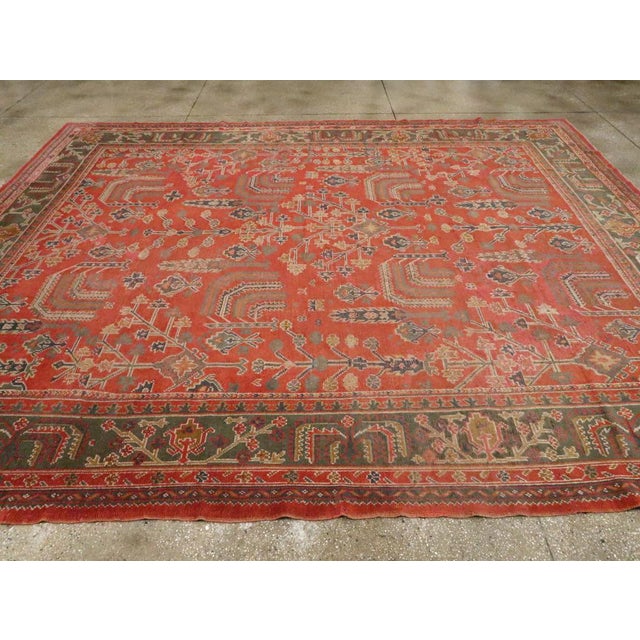 Rustic Galerie Shabab Collection Early 20th Century Turkish Oushak Room Size Carpet For Sale - Image 3 of 7