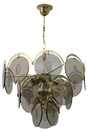 Mid-Century Modern Chandelier in Amber Glass and Brass from Vistosi, 1960s