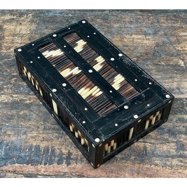 Wood Vintage Sliding Door Quill Box For Sale - Image 7 of 12