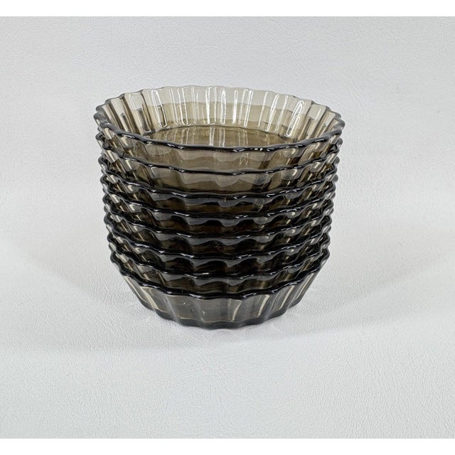 1970s Vintage Arcopal France Smoked Glass 4.25" Tart Dishes - Set of 8 For Sale - Image 5 of 5