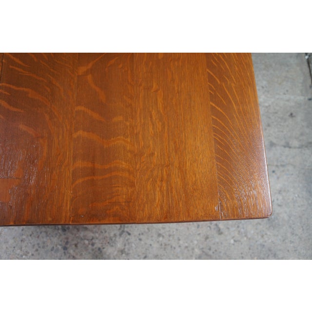 Wood Antique American Arts & Crafts Quartersawn Oak Barley Twist Dining Table Extends For Sale - Image 7 of 18