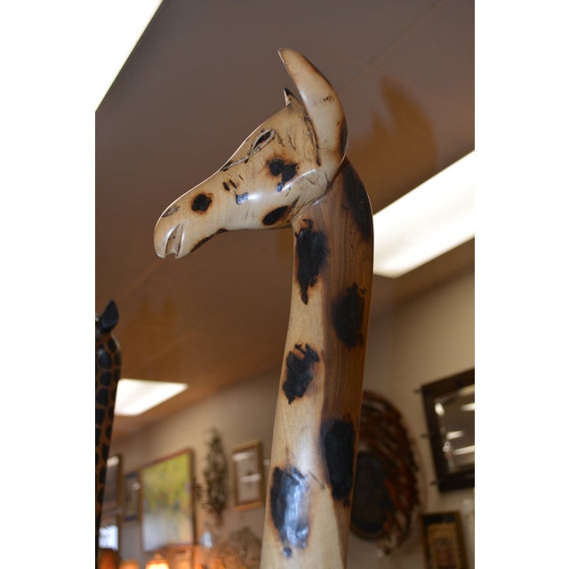 1980s Hand Crafted 5.5' Golden Wood & Brown Standing Wooden Giraffe For Sale - Image 5 of 17