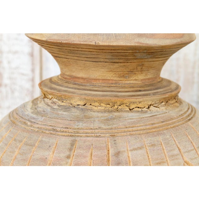Ecru Carved Bleached Naga Water Pot For Sale - Image 8 of 11