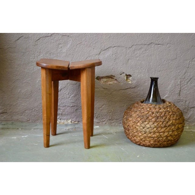 Clover-Shaped Stool in Oak by Marcel Gascoin, 1950s For Sale - Image 10 of 10
