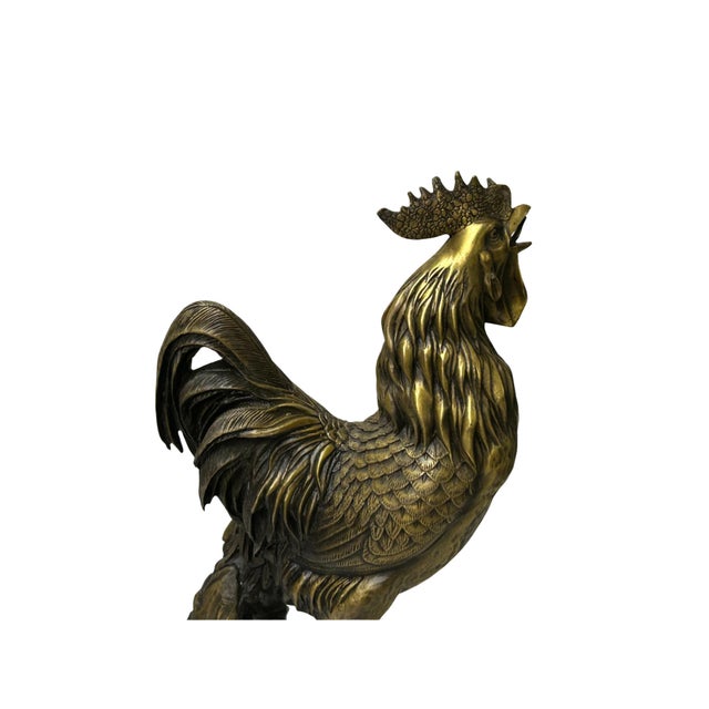 Brass Vintage Brass Color Metal Rustic Fengshui Tilted Upward Rooster Figure For Sale - Image 8 of 10