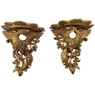19th Century Carved Giltwood Wall Brackets, Set of 2 For Sale