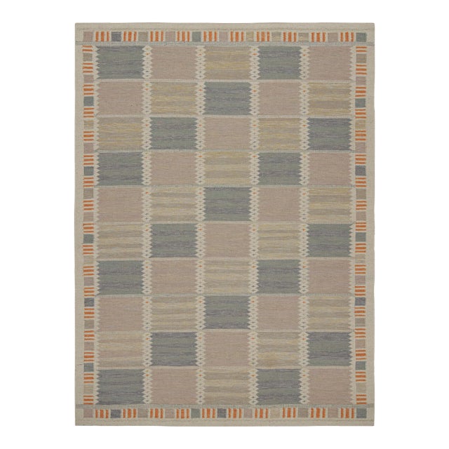 Rug & Kilim’s Scandinavian Style Rug With Beige-brown and Blue Patterns 9x12 For Sale