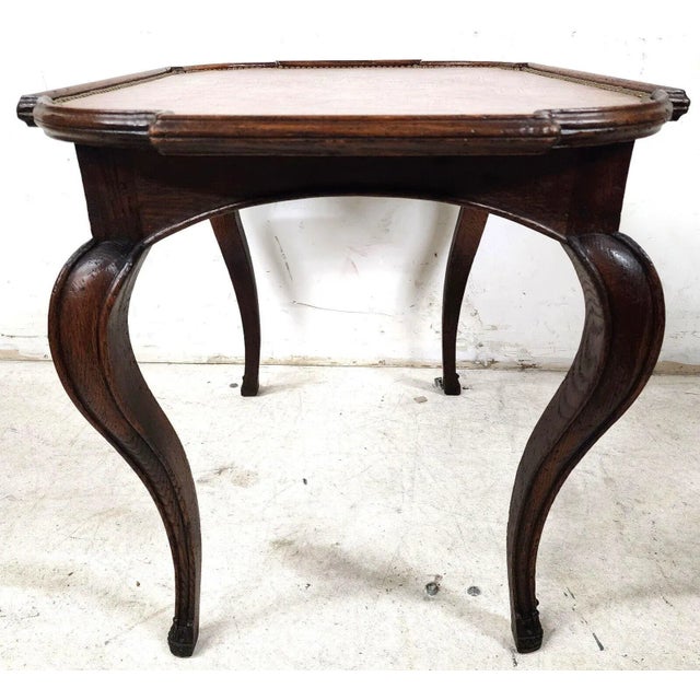 Country French Side Table Leather Top Oak Antique For Sale In Miami - Image 6 of 12