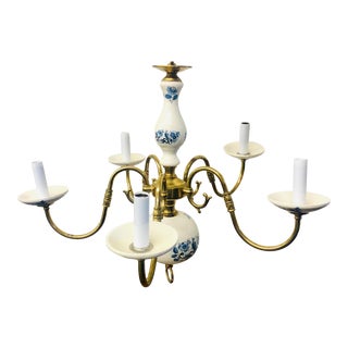 Delft Porcelain White and Blue Chandelier For Sale