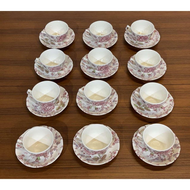 Rose Chintz Pattern Coffee and Tea Service for Twelve People in English Porcelain from Johnson Bros, Set of 12 For Sale - Image 6 of 8