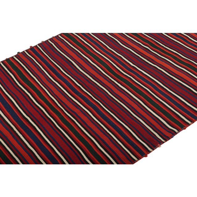 Rug & Kilim 1950s Vintage Persian Kilim With Burgundy Red and Navy Blue Stripes by Rug & Kilim For Sale - Image 4 of 7