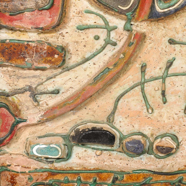 Mid-Century Abstract Israeli Earthenware Plaque in Burnt Umber, Cream & Red Hues, Sofia Kisselov For Sale - Image 10 of 12
