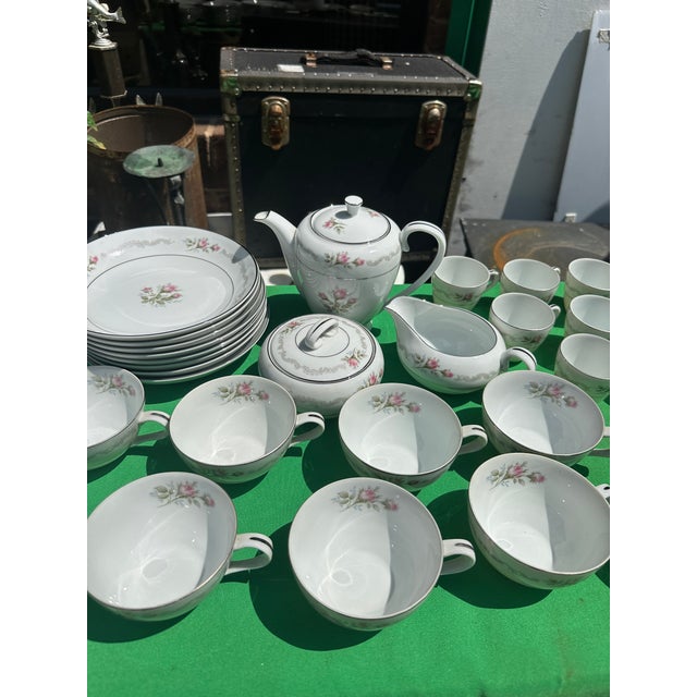 Mikasa First Love Collection of Plates and Tea Set With Pink Rose Accents For Sale - Image 11 of 11