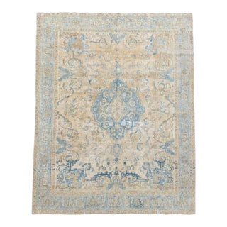 Antique Tabriz Rug | Faded Ivory, Beige & Blue | 7'5" X 9'5" For Sale