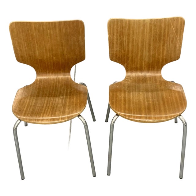 A Pair of Vintage Danish Plywood Dining Chairs Retro Mid Century Modern For Sale