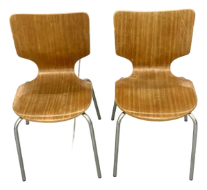 A Pair of Vintage Danish Plywood Dining Chairs Retro Mid Century Modern