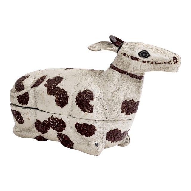 Antique Chinese Paint Decorated Metal Spotted Cow Box For Sale