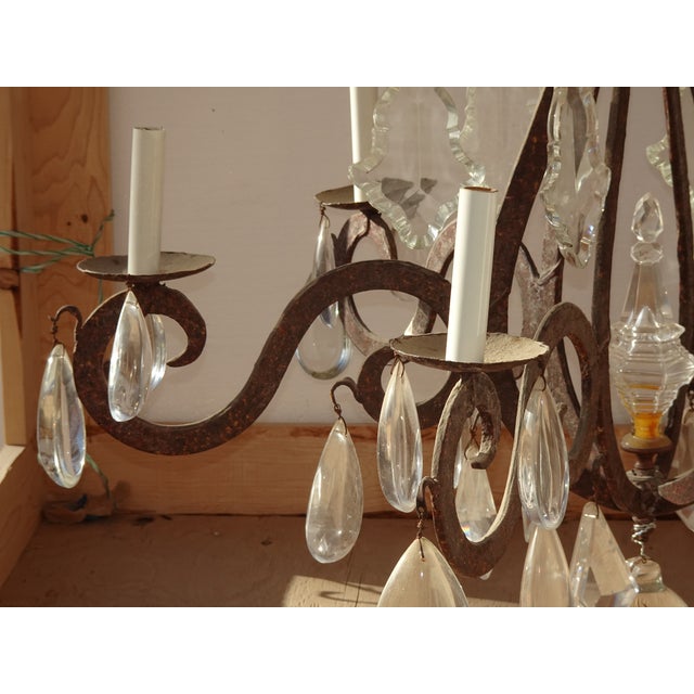 Vintage Arte De Mexico Spanish Style Hand Forged Iron & Crystal Chandelier Light For Sale - Image 12 of 18