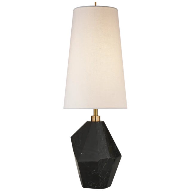 Kelly Wearstler for Visual Comfort Signature Halcyon Accent Table Lamp in Black Cremo Marble with Linen Shade For Sale