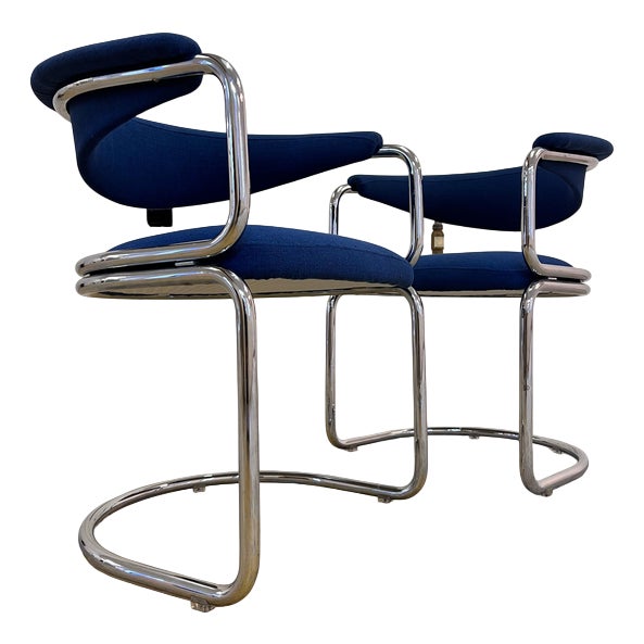 Cantilever Chair in Blue Chrome For Sale