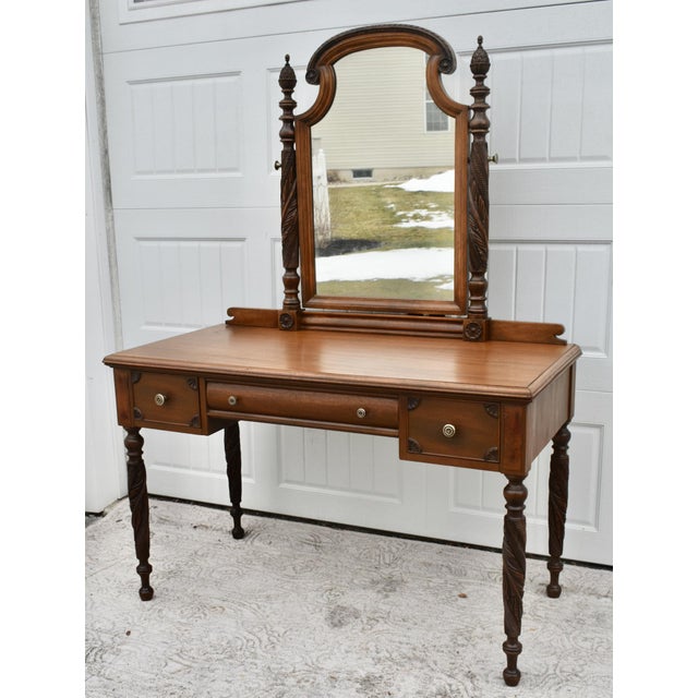 Antique Carved Mahogany Regency Style Vanity W/Mirror For Sale - Image 4 of 12