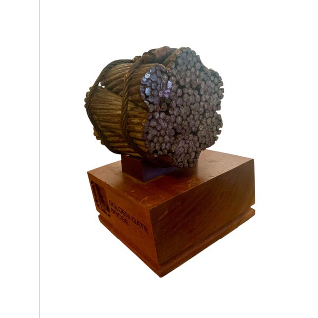 Golden Gate Bridge Original Suspension Cable Section 1936-1976 With Walnut Stand For Sale - Image 4 of 5