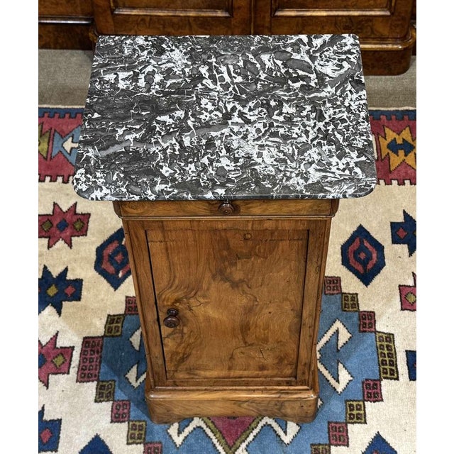 Bedside Table in Walnut, Oak and Marble Top, 19th Century For Sale - Image 6 of 10
