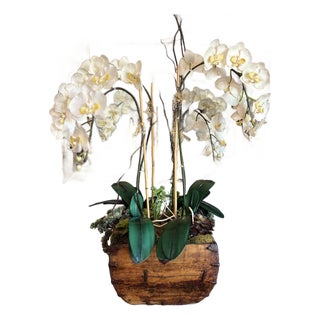 White Orchid Succulent Moss Faux Plant Arrangement For Sale