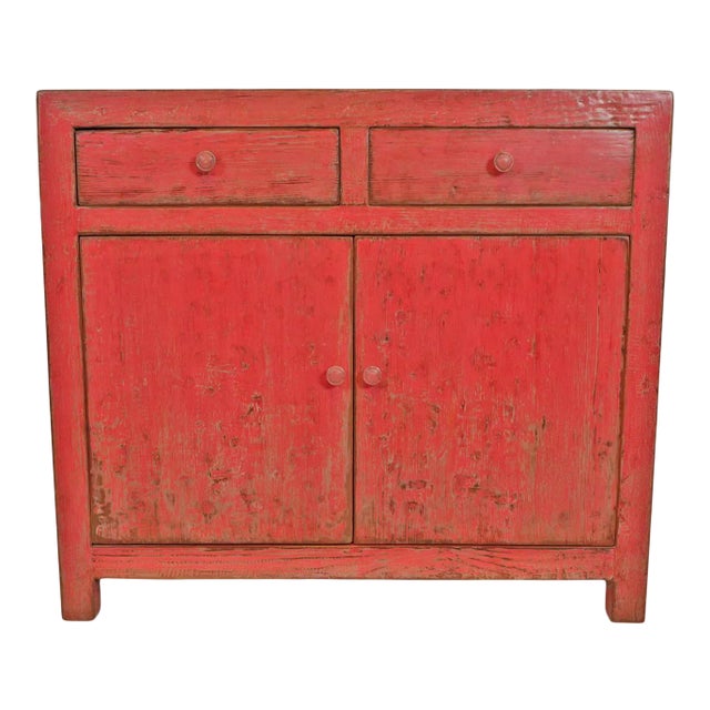 Vintage Elm Persimmon Rustic Accent Cabinet For Sale
