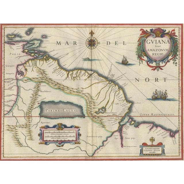 Antique Surinam and Guiana Map Blaeu, 1642 For Sale - Image 4 of 12