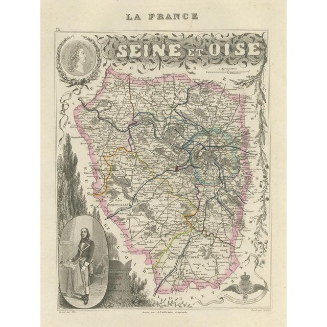 Antique Map of the Seine et Oise with Versailles by Vuillemin, 1860 For Sale - Image 12 of 12
