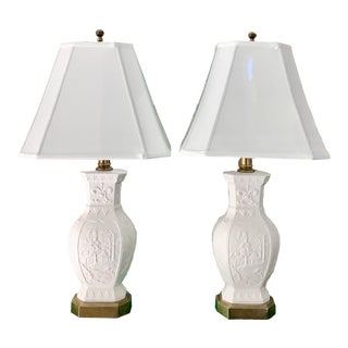 1960s Frederick Cooper Blanc De Chine Lamps With Shades - a Pair For Sale