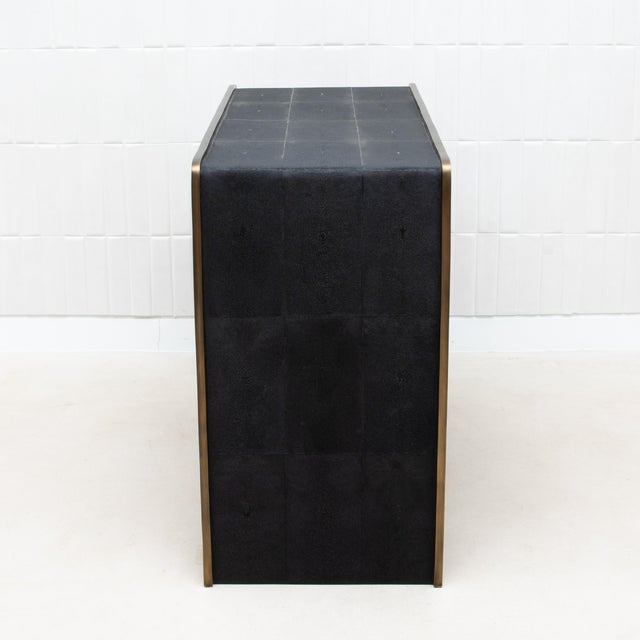 Quilted Chest of Drawers in Shagreen With Bronze Patina Brass Details by R&y Augousti For Sale In Los Angeles - Image 6 of 7