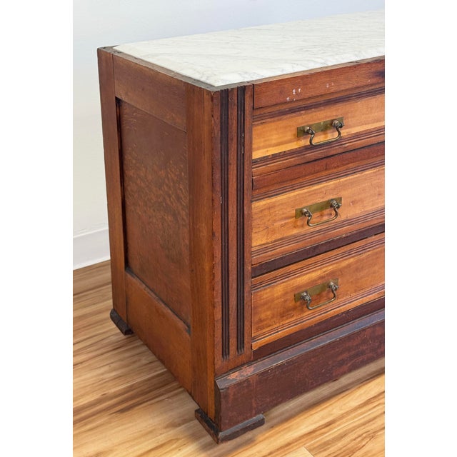Antique Beveled Marble Top Wood Three Drawer Eastlake Commode For Sale - Image 15 of 15