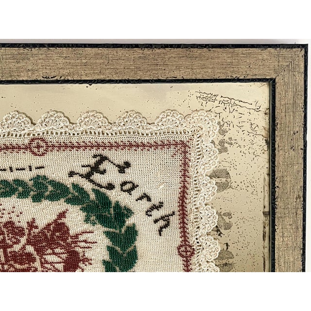 Wood Antique Beaded Holiday Peace on Earth Framed Crochet Linen For Sale - Image 7 of 11