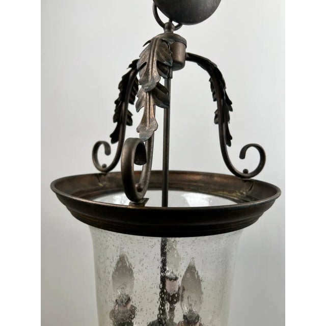French Regency Style Bell Jar Pendant With Seeded Glass and Acanthus Leaf Bronze For Sale In New York - Image 6 of 13