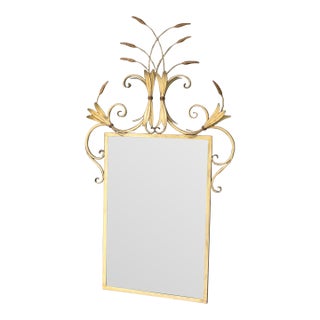 Vintage 60 1/2 Tall Iron Wheat Sheaf Wall Mirror Wheat Coloring For Sale